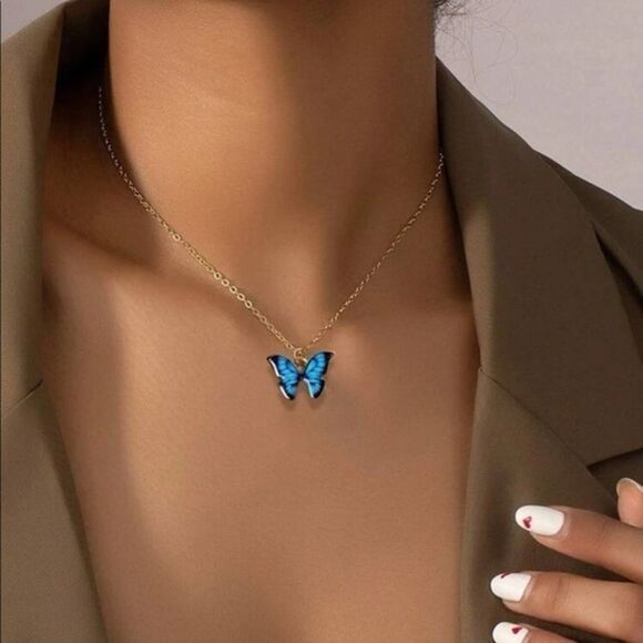 “Make a Wish” Butterfly Inspirational Quote Card Necklace Gold Plated New in box - Picture 3 of 6